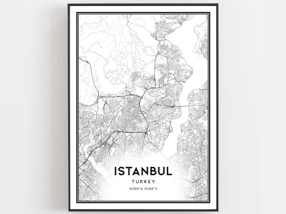 Istanbul Map Print Poster Wall Art City Street Decor Road Gift B19