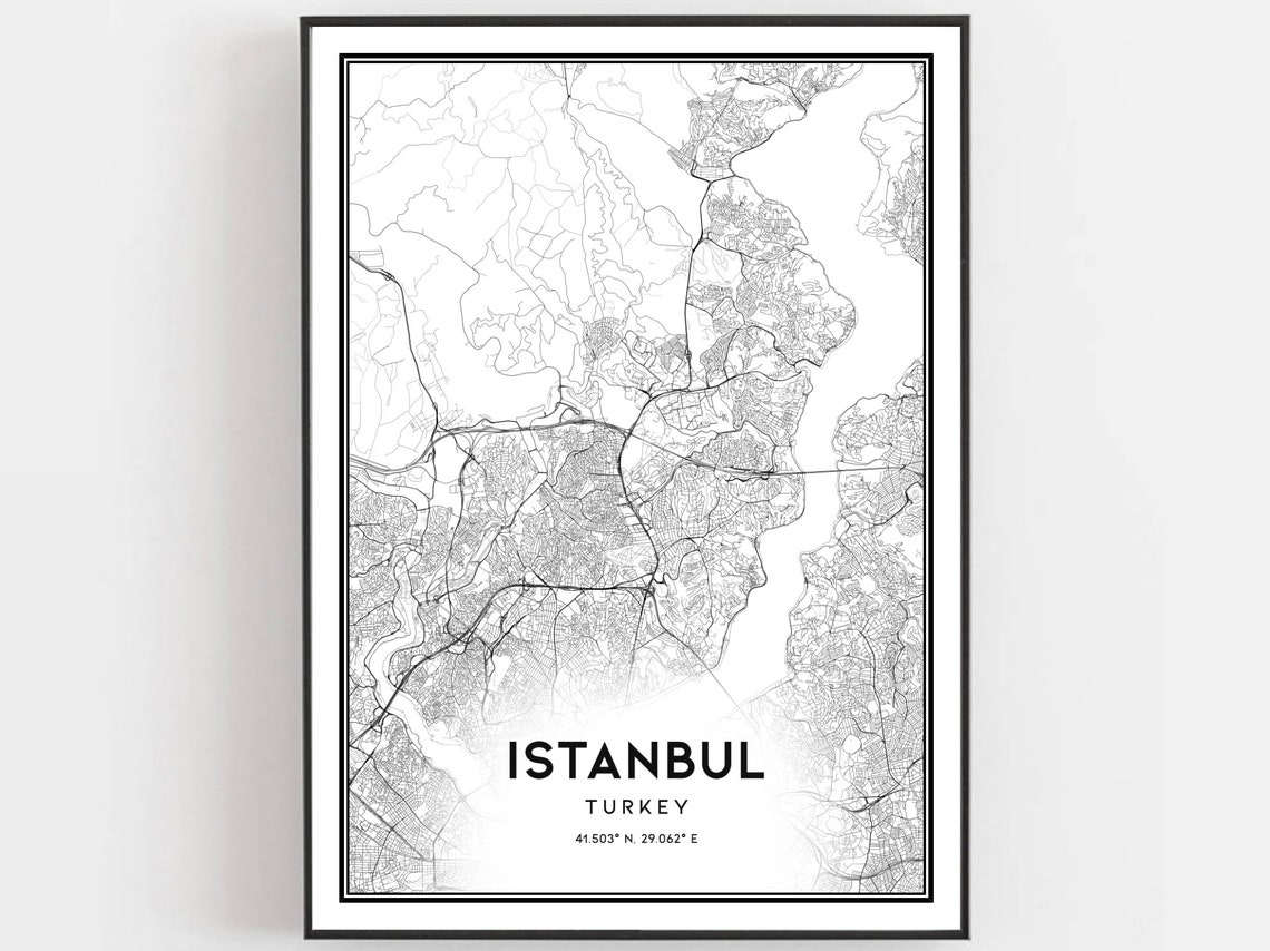 Istanbul Turkey Minimalist City Map Black White Coordinates Poster