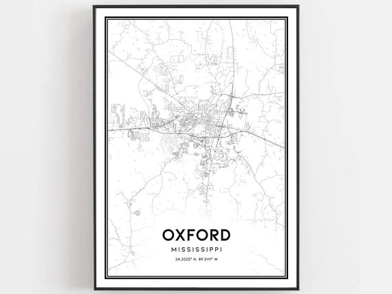 Oxford Map Print, Mississippi Street Decor