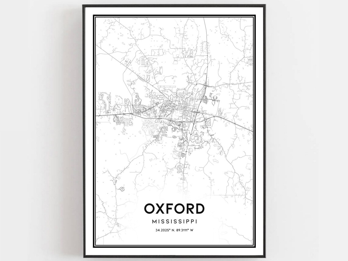 Oxford Map Print, Mississippi Street Decor