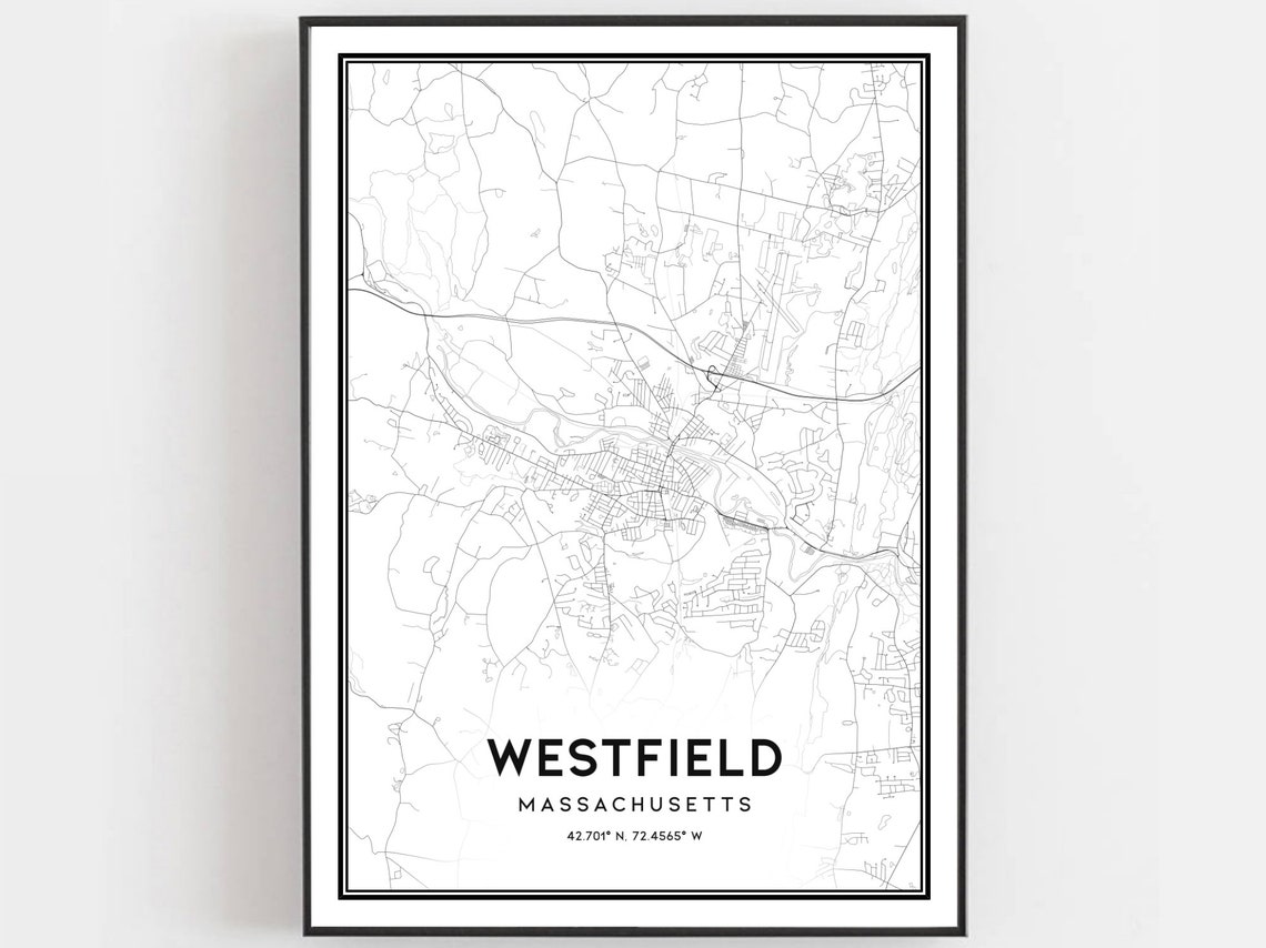 Westfield Massachusetts City Street Map Coordinates Minimalist Poster