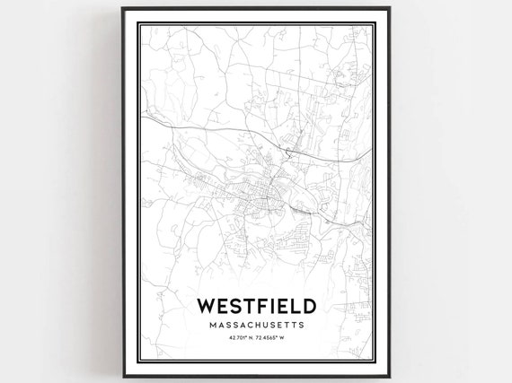 Westfield Map Print Poster Wall Art Ma City Massachusetts Street Decor Road Gift B1562