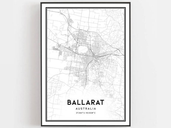 Ballarat Map Print Poster Wall Art City Street Decor Road Gift B967