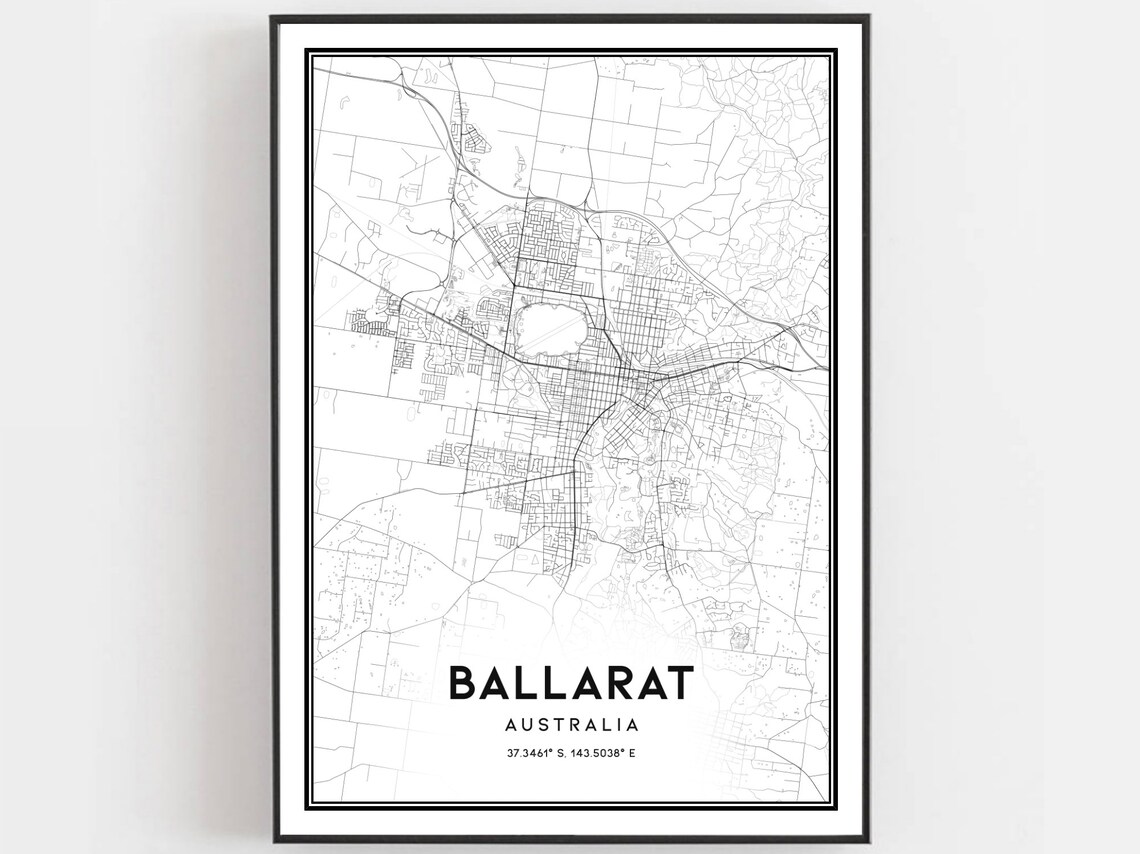 Ballarat Australia City Street Map Minimalist Black Line Art Poster
