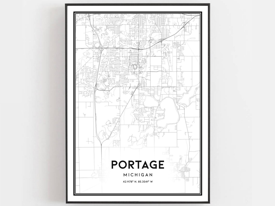 Portage Michigan Street Map Minimalist Line Art City Grid Poster