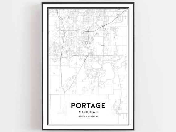 Portage Map Print Poster Wall Art Mi City Michigan Street Decor Road Gift B1428