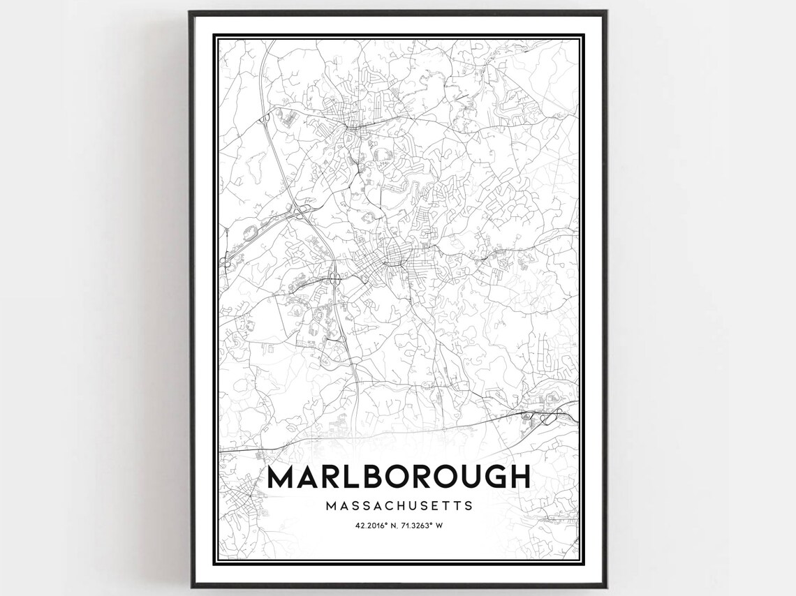 Marlborough Massachusetts City Street Map Coordinates Minimalist Poster