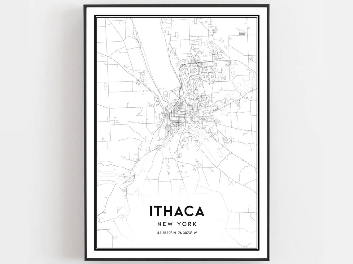 Ithaca New York Street Map Black White Minimalist City Poster
