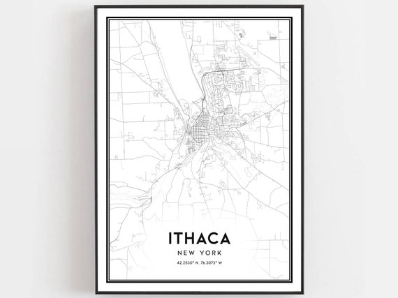 Ithaca Map Print Poster Wall Art Ny City New York Street Decor Road Gift B1309