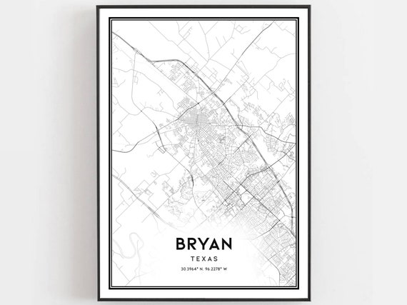 Bryan Map Print, Texas Street Decor