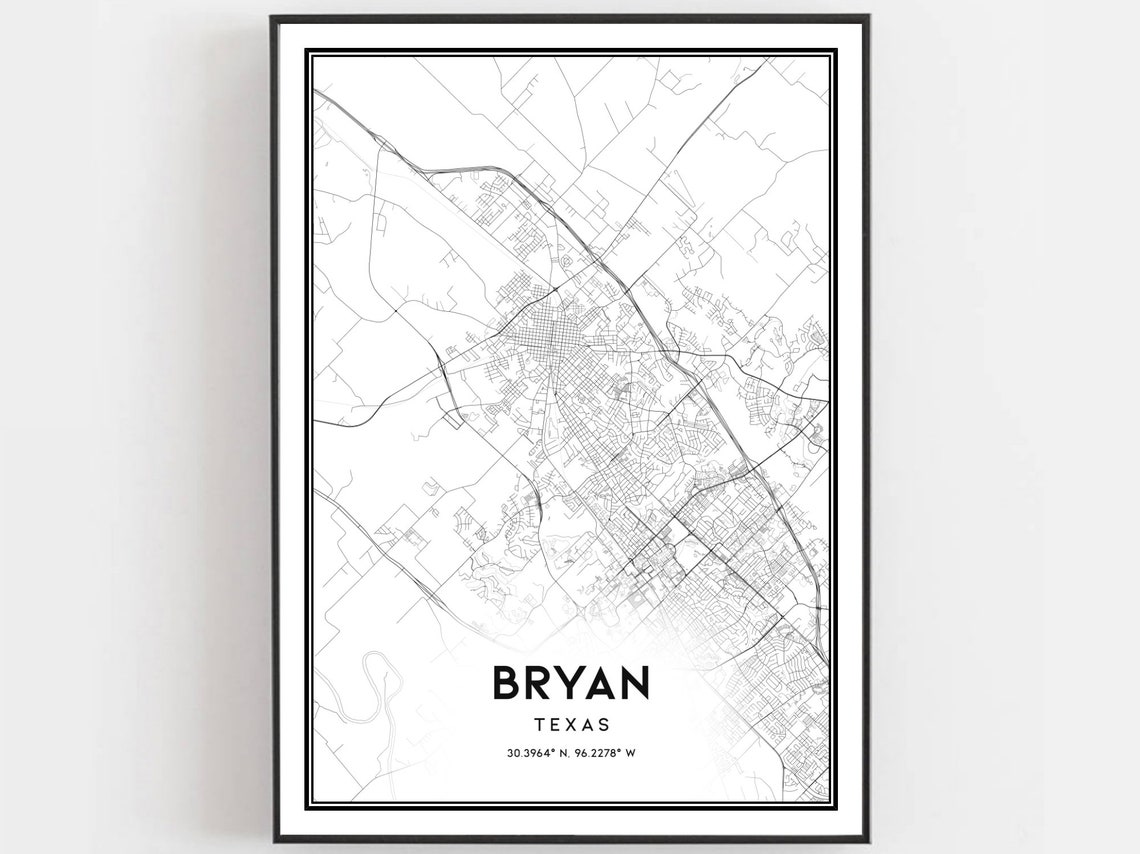 Bryan Map Print, Texas Street Decor