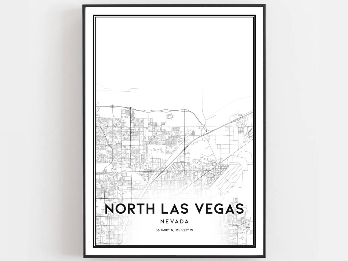 North Las Vegas Nevada Minimalist Black White City Map Poster