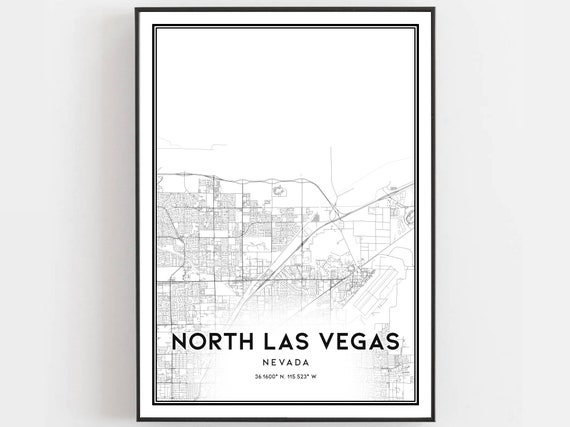 North Las Vegas Map Print Poster Wall Art Nv City Nevada Street Decor Road Gift