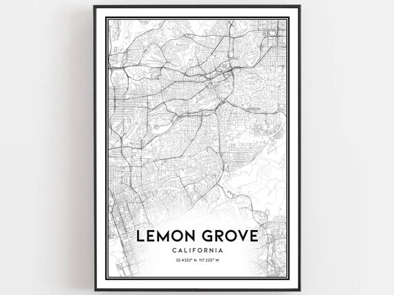 Lemon Grove Map Poster, City Street Decor