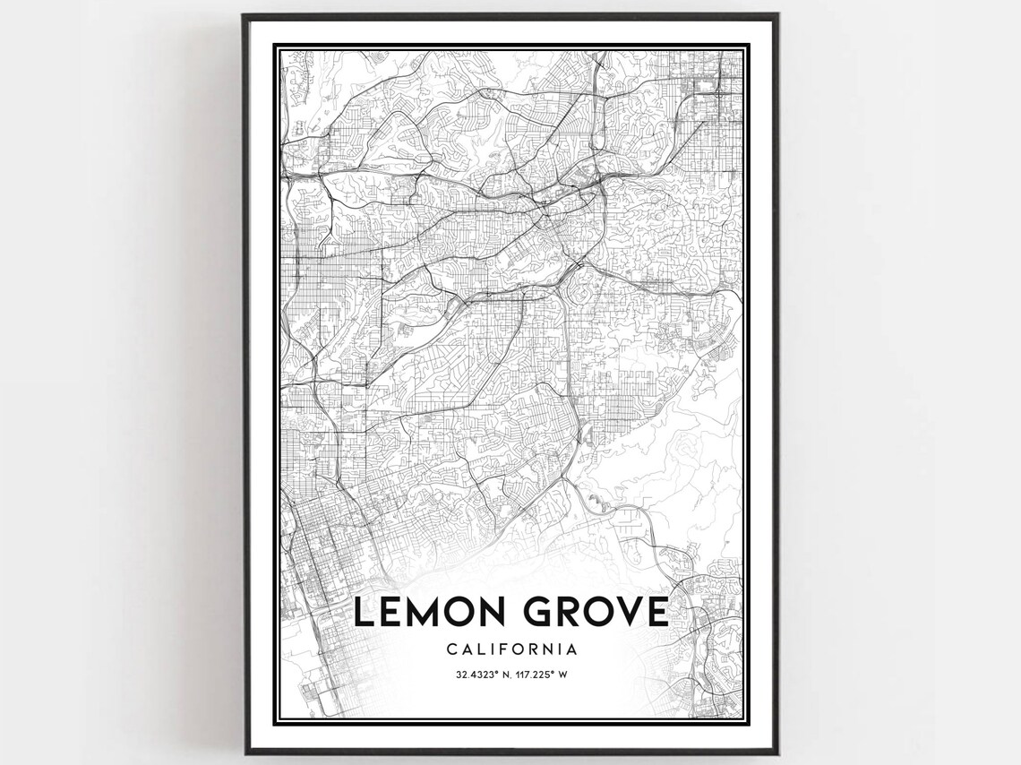 Lemon Grove Map Poster, City Street Decor