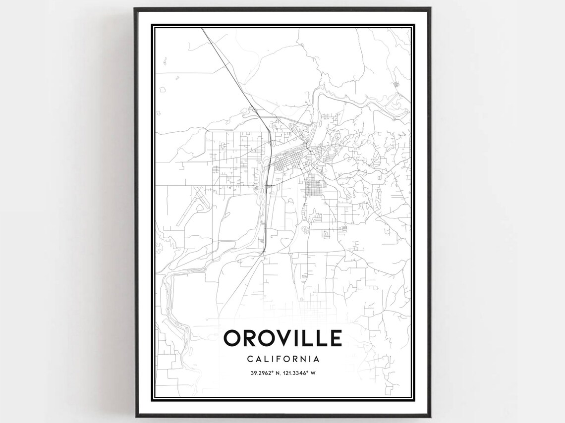 Oroville California City Street Map Minimalist Decor Art Poster