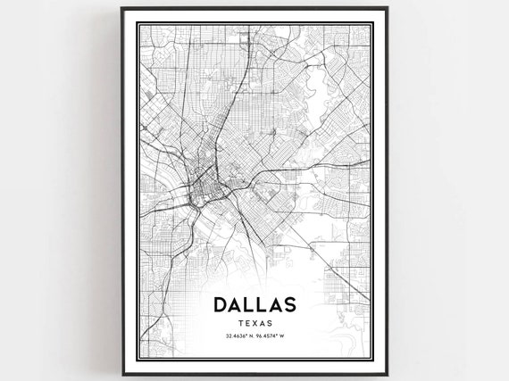 Dallas Map Print Poster, Texas City Street Decor
