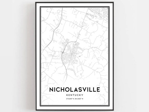 Nicholasville Map Print Poster Wall Art Ky City Kentucky Street Decor Road Gift