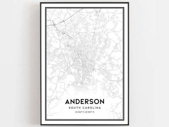 Anderson Map Poster, South Carolina Street Decor