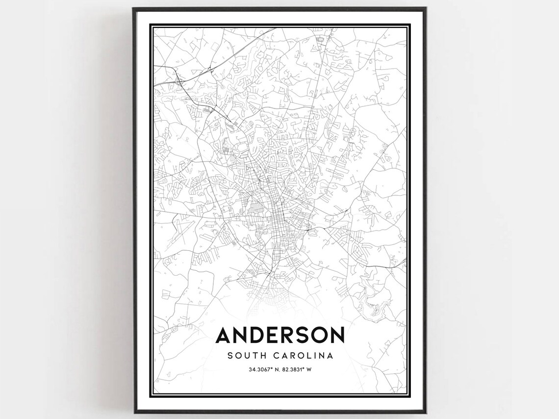 Anderson Map Poster, South Carolina Street Decor