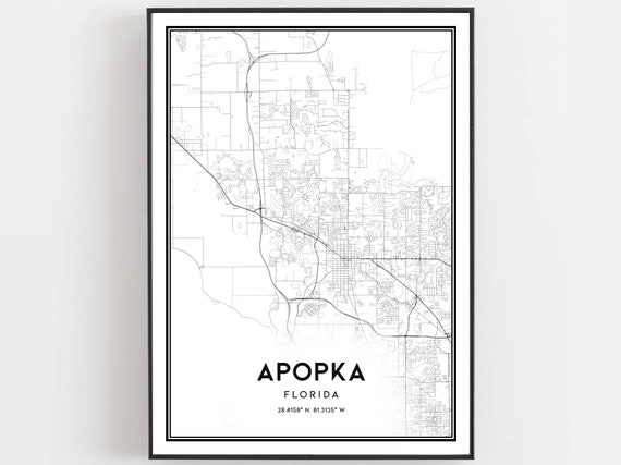 Apopka Map Print Poster Wall Art Fl City Florida Street Decor Road Gift B1399