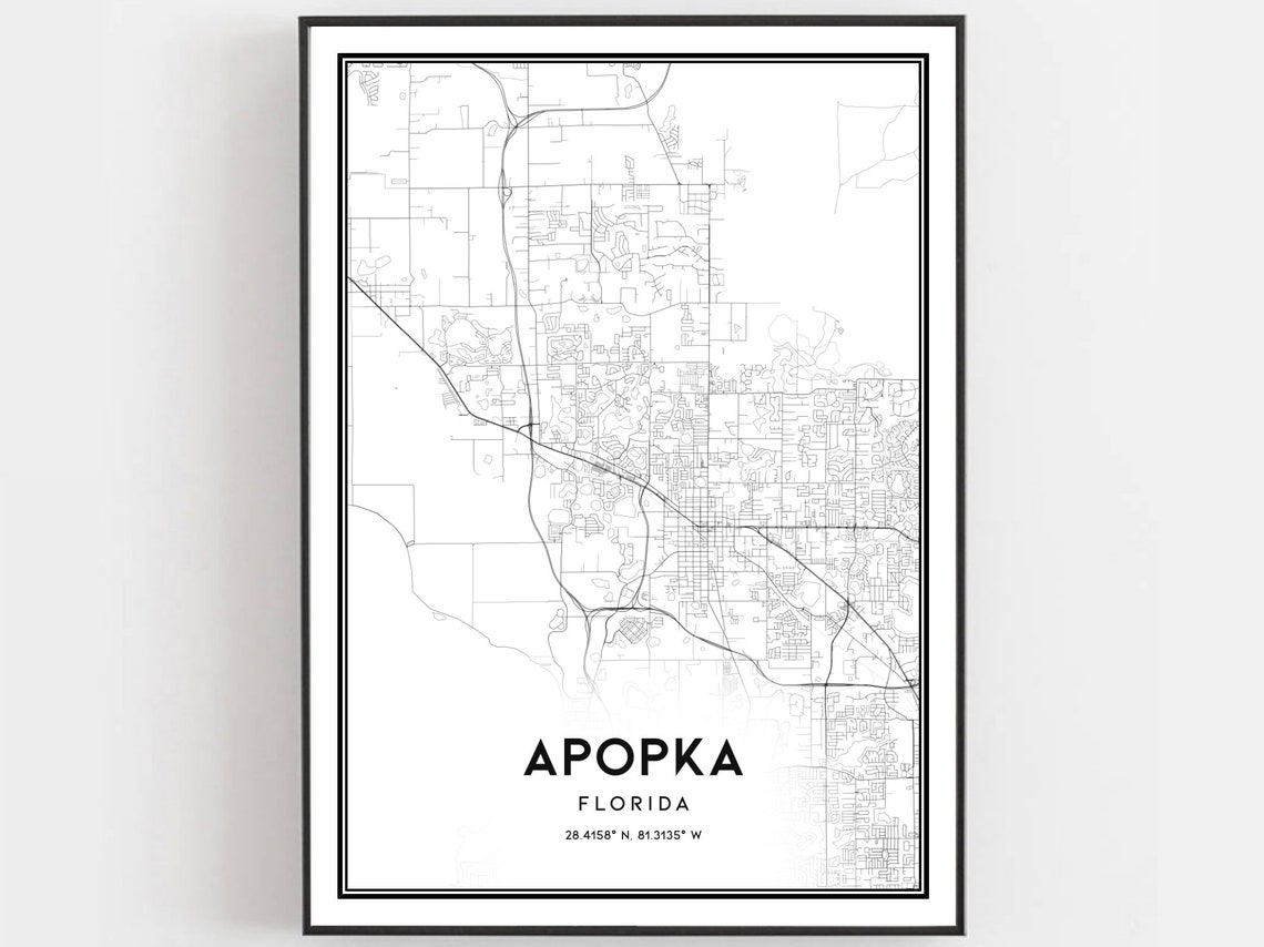 Apopka Florida Street Map Coordinates Minimalist City Map Poster