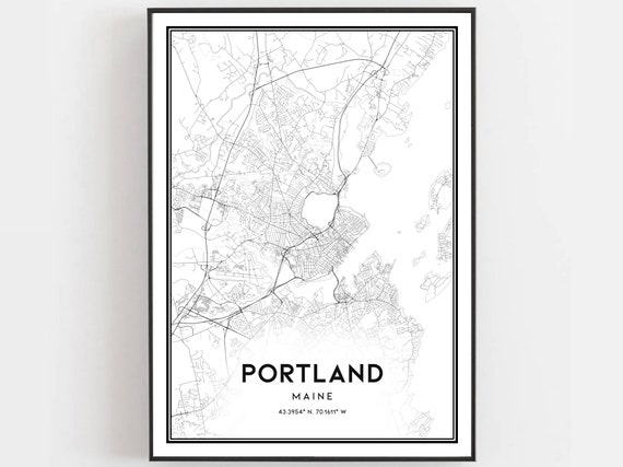 Portland Map Print Poster Wall Art Me City Maine Street Decor Road Gift B603
