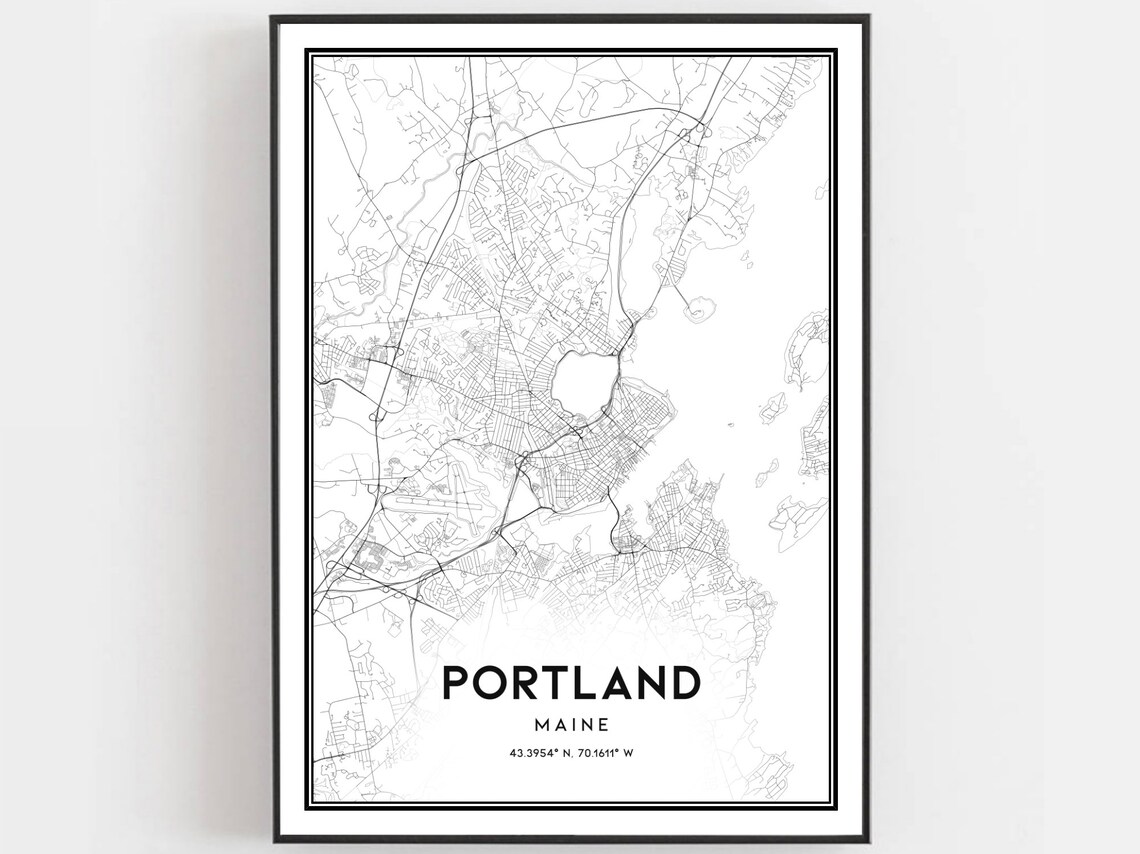 Portland Maine Minimalist Street Map Poster Modern Coastal Wall Decor