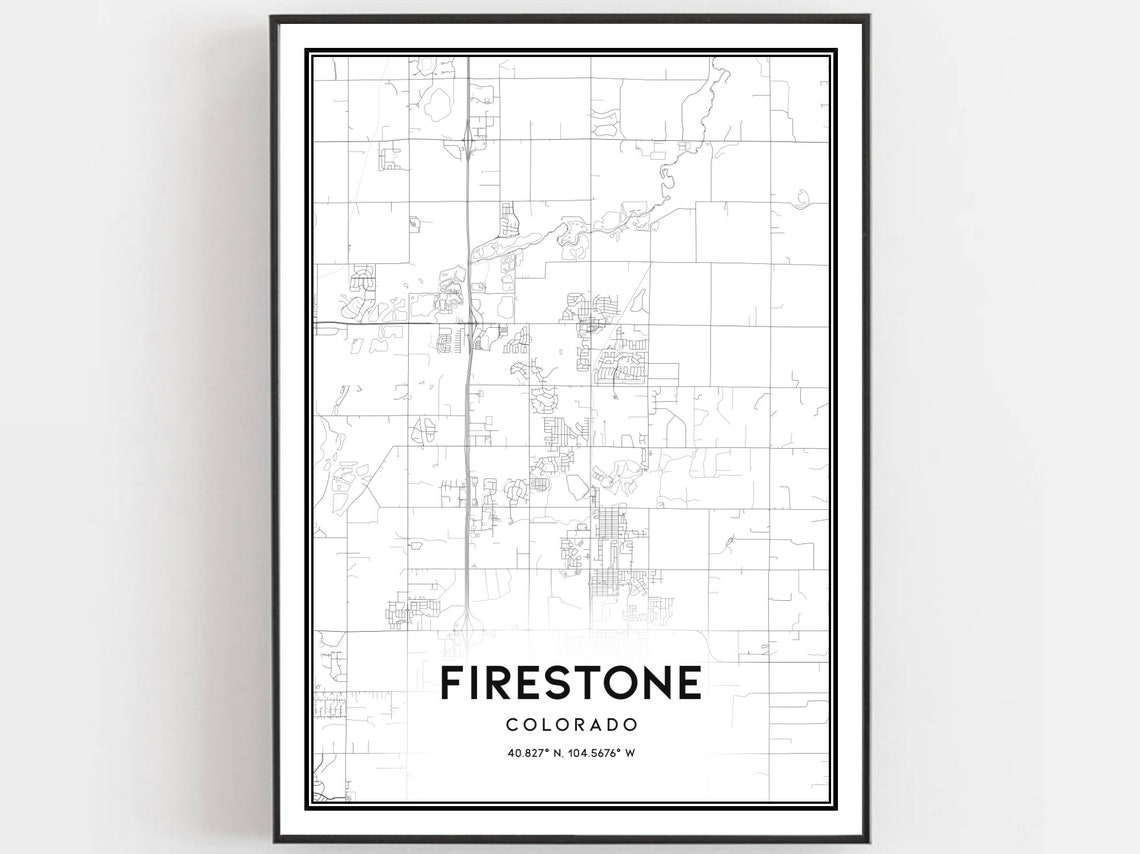 Firestone Colorado Minimalist Black and White City Street Map Poster