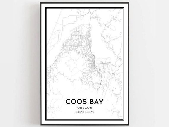 Coos Bay Map Poster Print, Oregon Street Decor