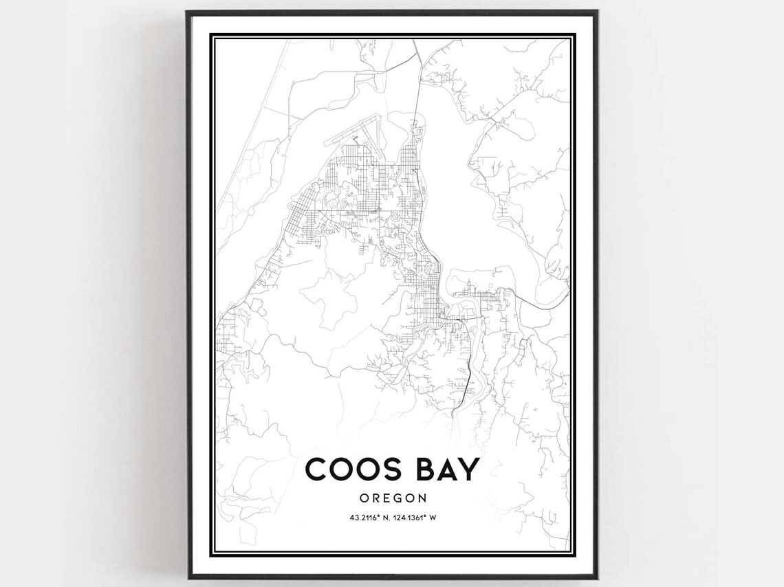 Coos Bay Map Poster Print, Oregon Street Decor