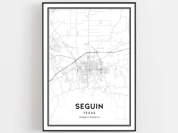 Seguin Map Print Poster Wall Art Tx City Texas Street Decor Road Gift B2011