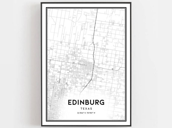 Edinburg Map Print Poster Wall Art Tx City Texas Street Decor Road Gift B956