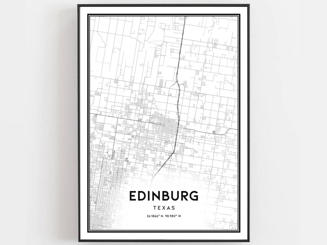 Edinburg Texas Minimalist City Street Map Modern Line Art Poster