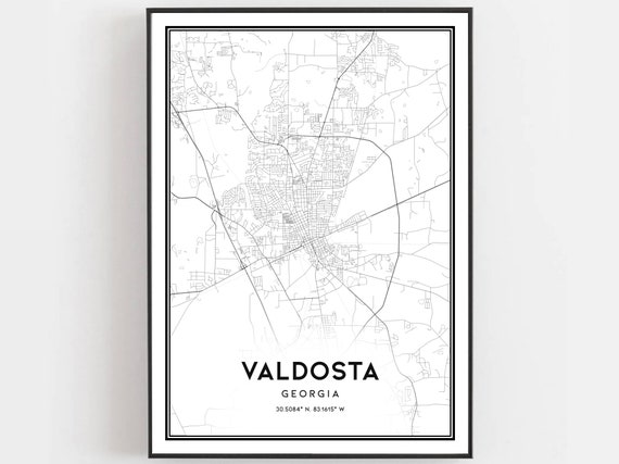 Valdosta Map Print Poster Wall Art Ga City Georgia Street Decor Road Gift B1007