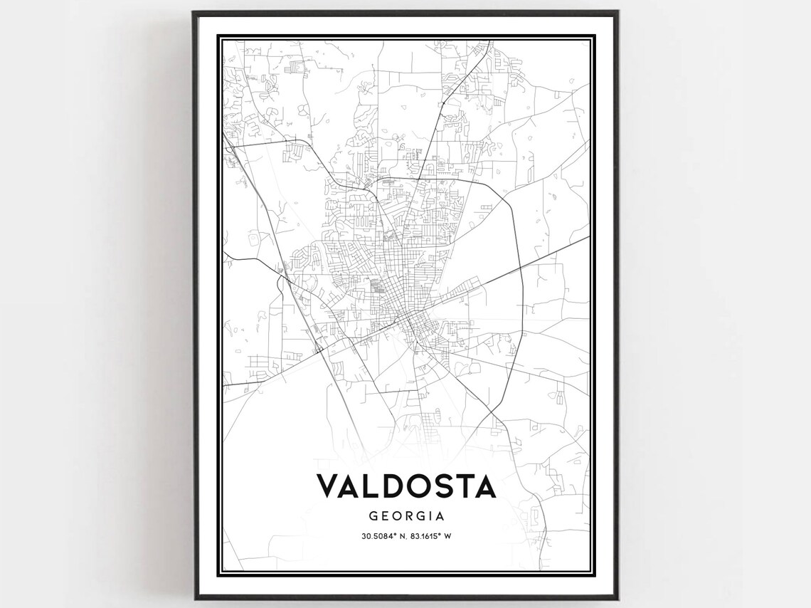 Valdosta Georgia City Map Minimalist Black White Street Art Print