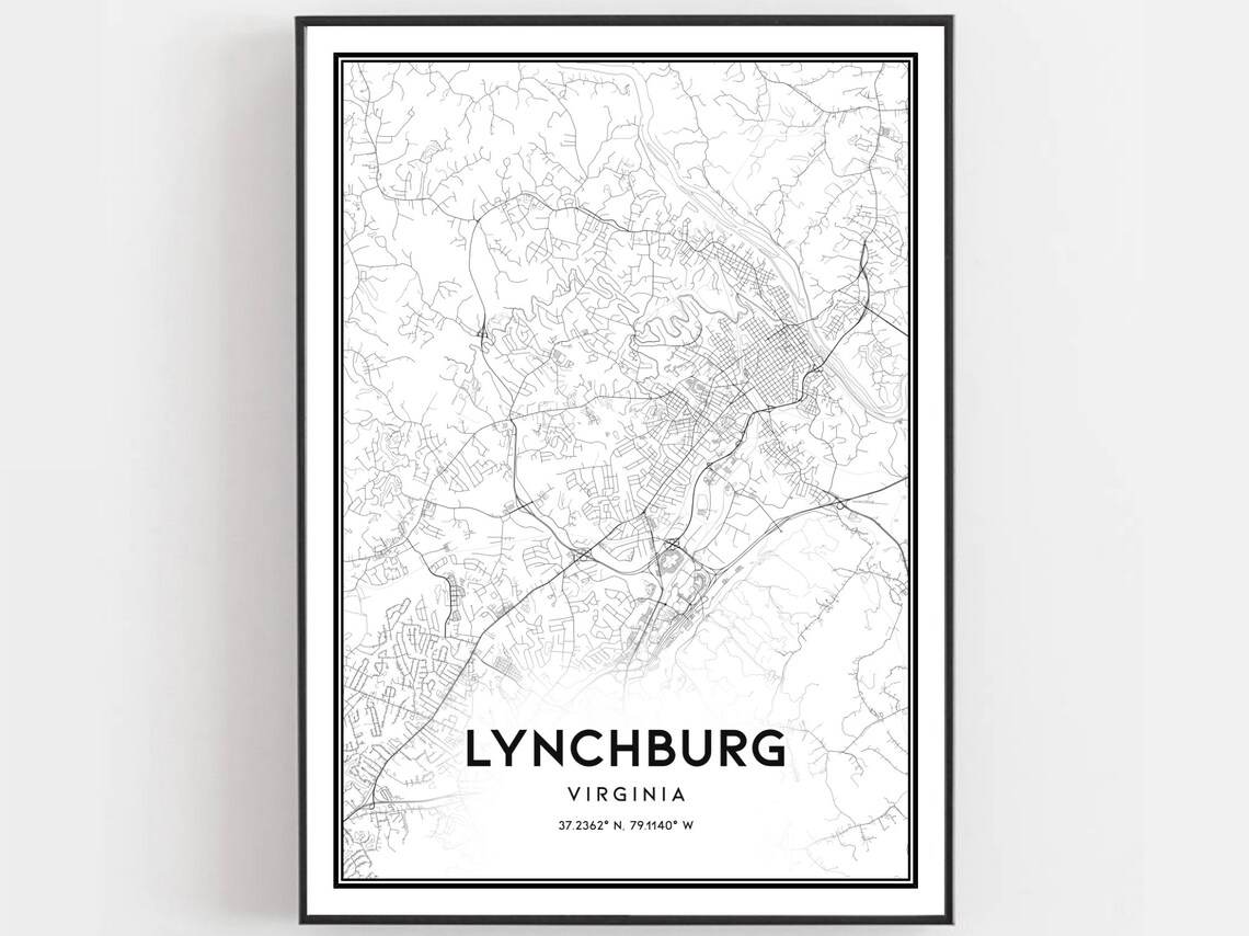 Lynchburg Map Poster Print, Virginia Street Decor
