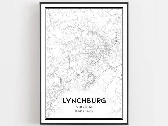 Lynchburg Map Poster Print, Virginia Street Decor