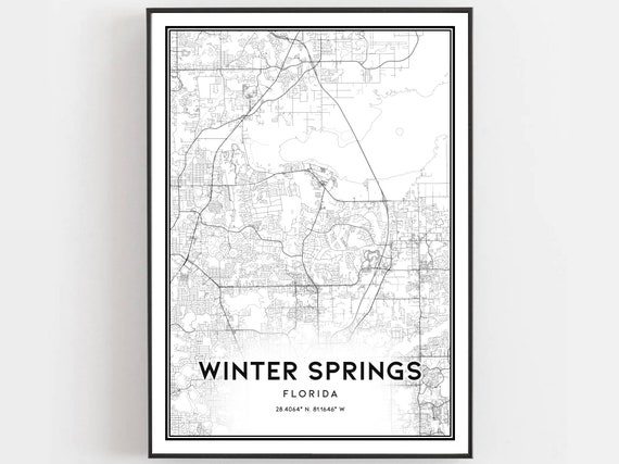 Winter Springs Map Print Poster Wall Art Fl City Florida Street Decor Road Gift B1725