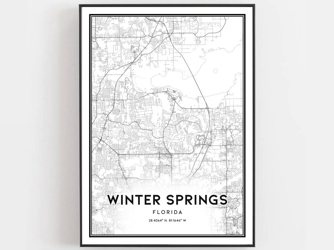 Winter Springs Florida City Street Map Minimalist Black White Poster
