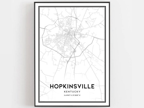 Hopkinsville Map Print Poster Wall Art Ky City Kentucky Street Decor Road Gift B1819