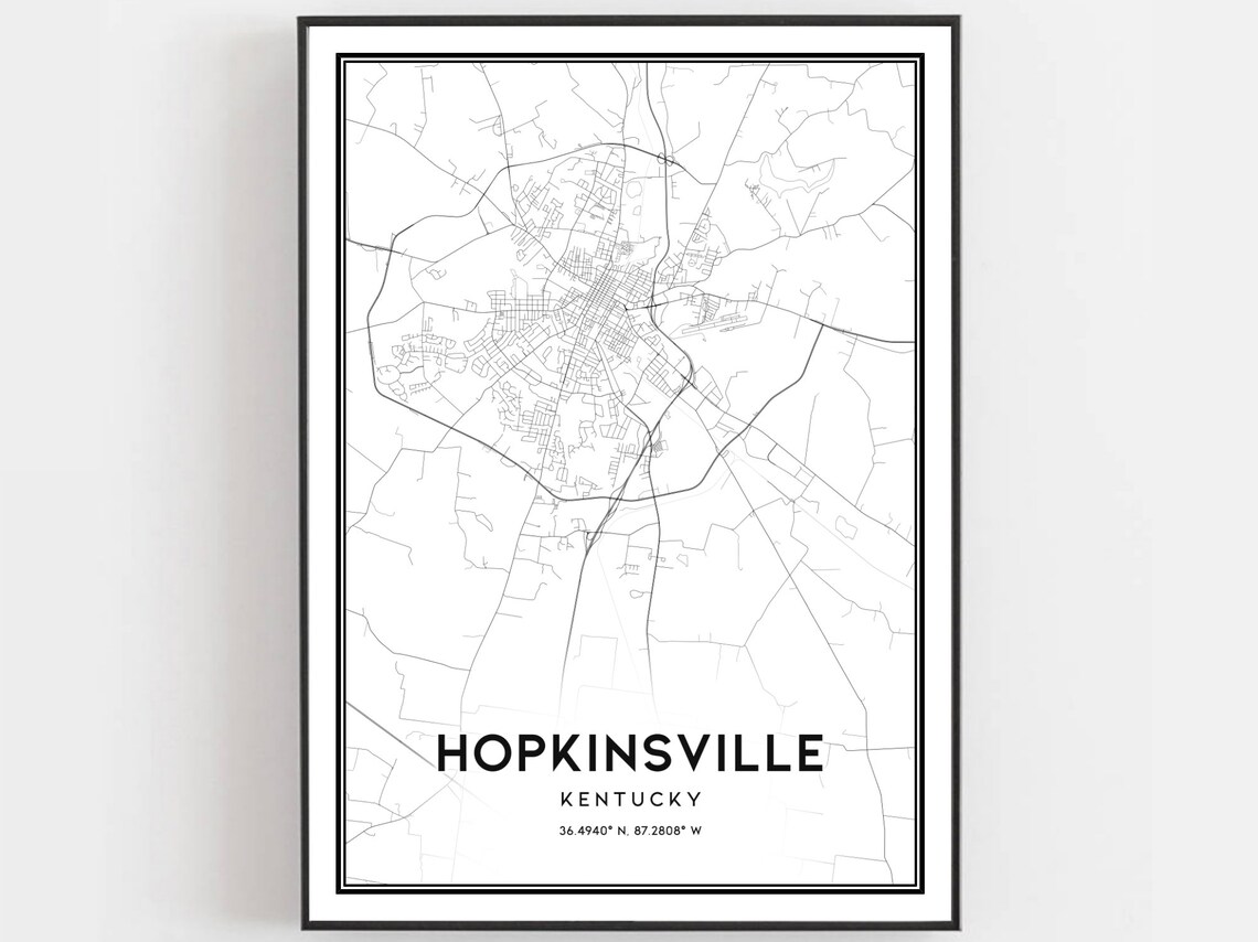 Hopkinsville Kentucky City Street Map Art Print With Coordinates