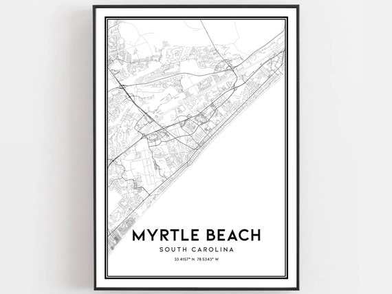 Myrtle Beach Map Print Poster Wall Art Sc City South Carolina Street Decor Road Gift B551