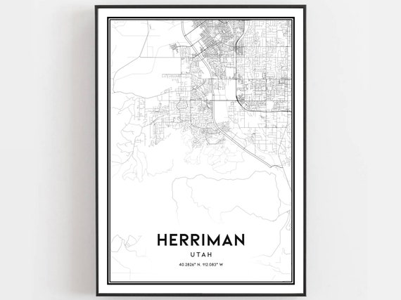 Herriman Map Print Poster Wall Art Ut City Utah Street Decor Road Gift B1730
