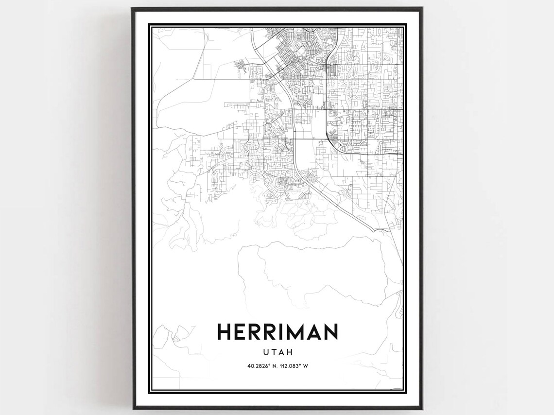 Herriman Utah Minimalist City Map Poster Black White Street Decor