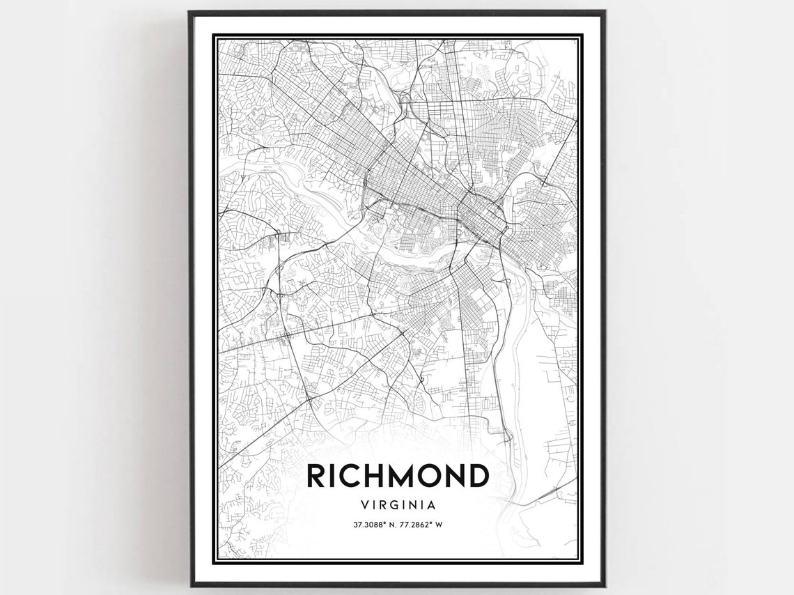 Richmond Virginia Downtown Street Map Minimalist Black White Poster