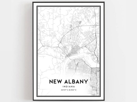 New Albany Map Print Poster Wall Art In City Indiana Street Decor Road Gift B1691