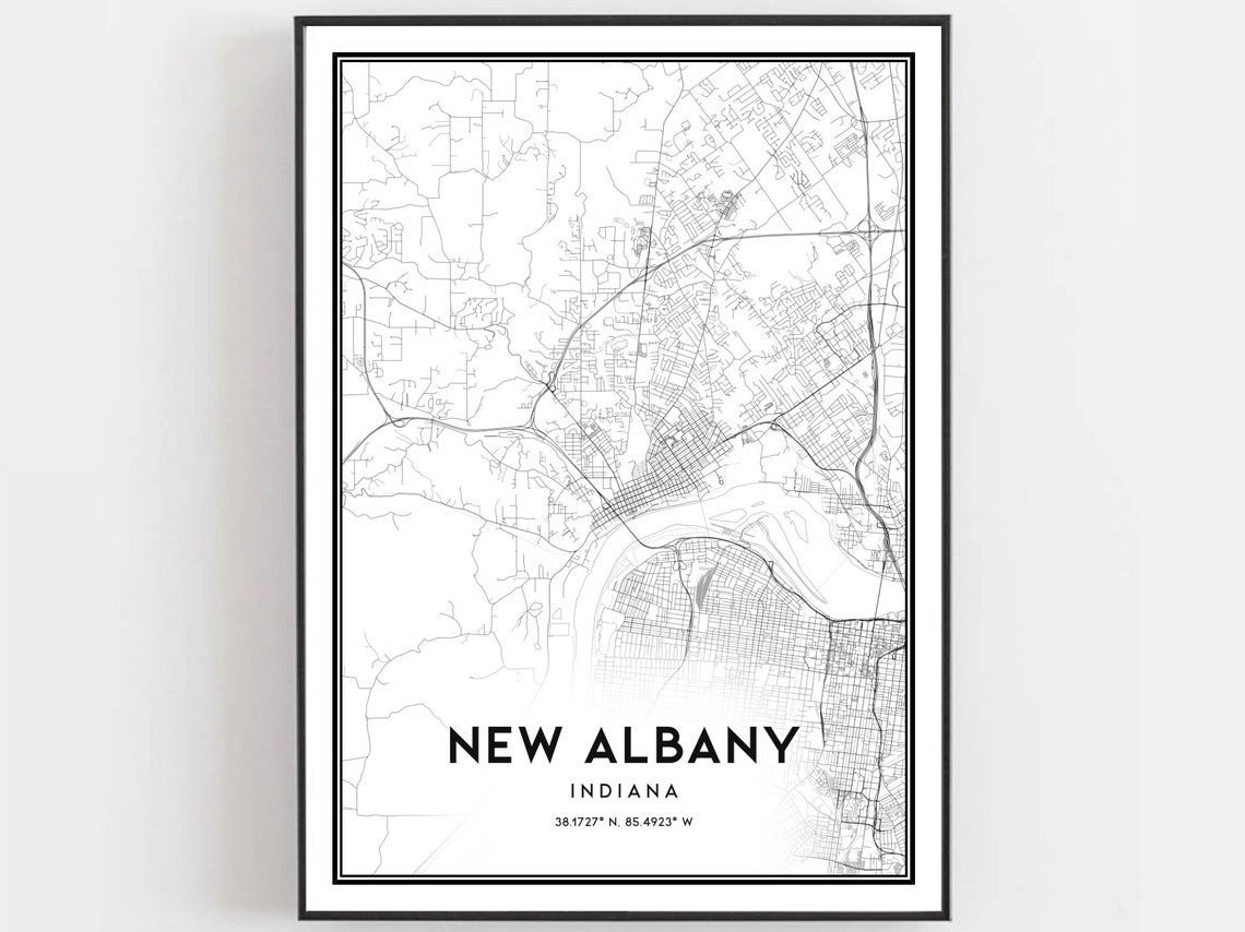 New Albany Indiana Street Map Black And White Minimalist Poster