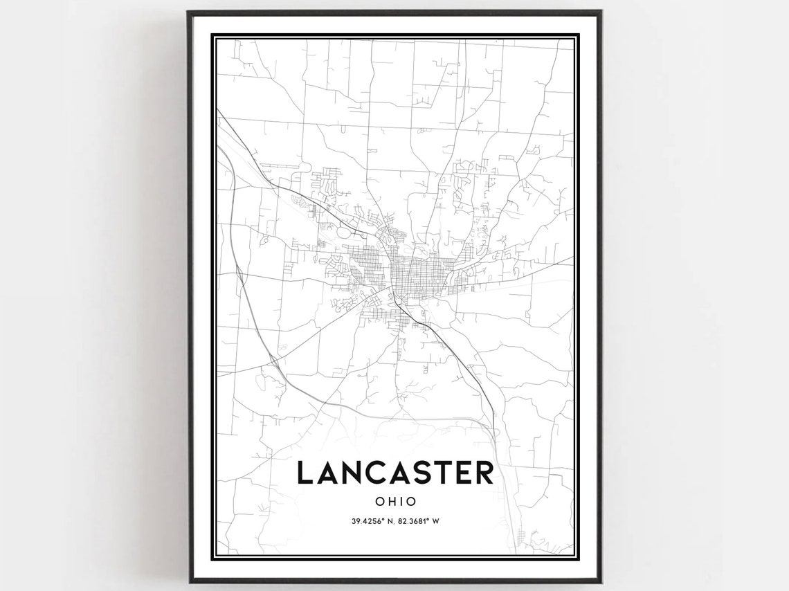 Lancaster Ohio Street Map Black White Minimalist City Poster