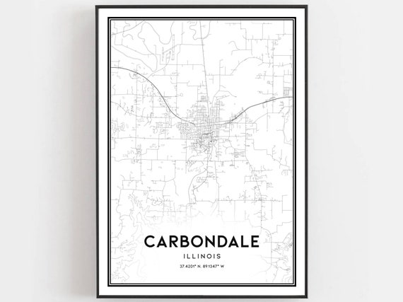 Carbondale Map Print Poster Wall Art Il City Illinois Street Decor Road Gift B1131